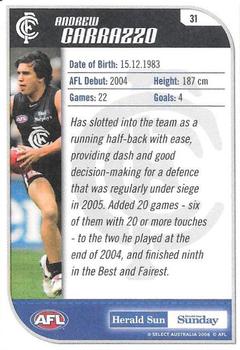2006 Select Herald Sun AFL #31 Andrew Carrazzo Back